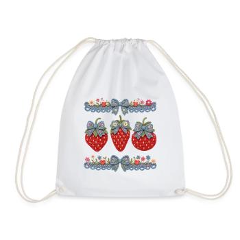 crochet strawberry cottagecore - Drawstring Bag - white - Front