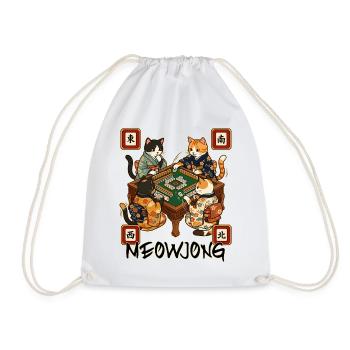 Meowjong Cute Cat Mahjong Game Social Club - Drawstring Bag - white - Front