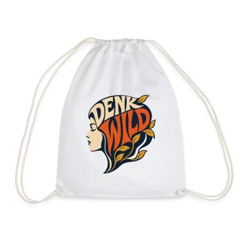 Denk Wild – Retro Silhouette Frau & Hippie - Turnbeutel - Weiß - Vorne