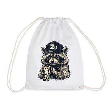 Hot Mess Raccoon Cap - Drawstring Bag - white - Front