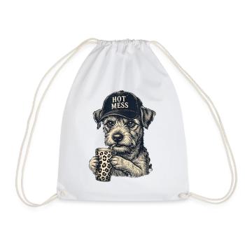 Hot Mess Dog with Leopard Coffee - Drawstring Bag - white - Front