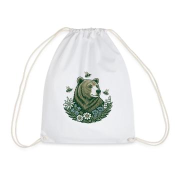 Alpine Bear Bees Edelweiss Folk Art - Drawstring Bag - white - Front