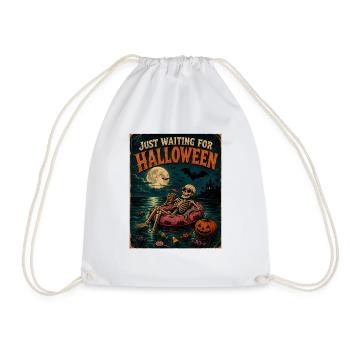 Waiting for Halloween Skeleton Hallloween Anticipation - Drawstring Bag - white - Front