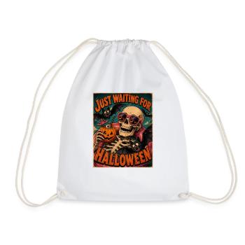 Waiting for Halloween Skeleton Hallloween Anticipation - Drawstring Bag - white - Front