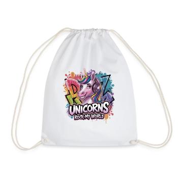 Unicorns Rock My World Unicorn With Headphones - Drawstring Bag - white - Front