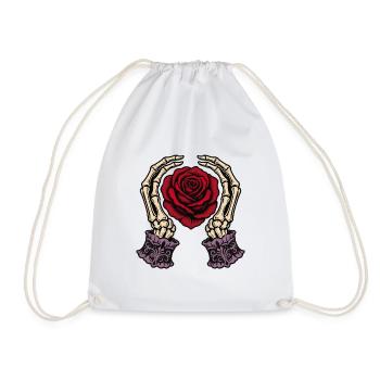 Skeleton Hands Cradling a Rose - Drawstring Bag - white - Front