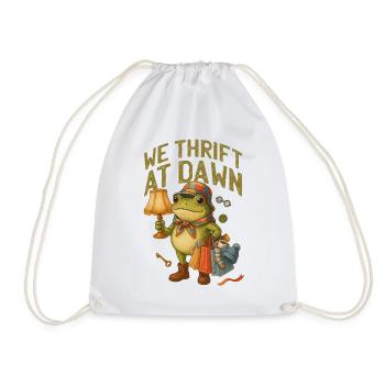 We Thrift at Dawn Frog - Drawstring Bag - white - Front
