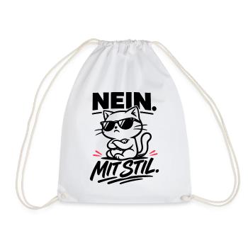 NO with style – cat with crossed arms - Drawstring Bag - white - Front