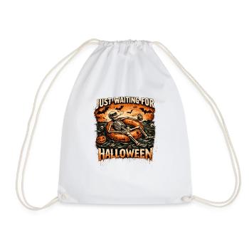 Waiting for Halloween Skeleton Hallloween Anticipation - Drawstring Bag - white - Front