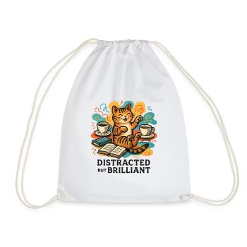 Reading Cat Coffee: Distraction Brilliant - Drawstring Bag - white - Front
