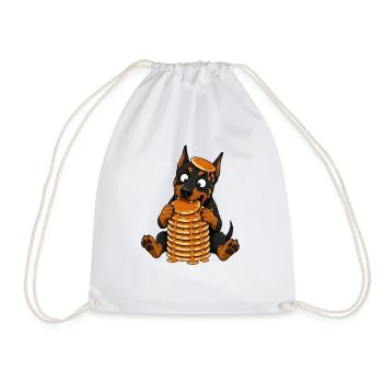 Doberman with Pancakes Funny Cartoon - Drawstring Bag - white - Front