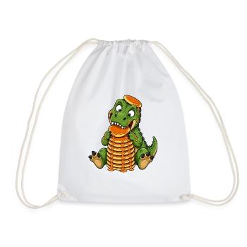 T Rex with Pancakes Funny Cartoon - Drawstring Bag - white - Front