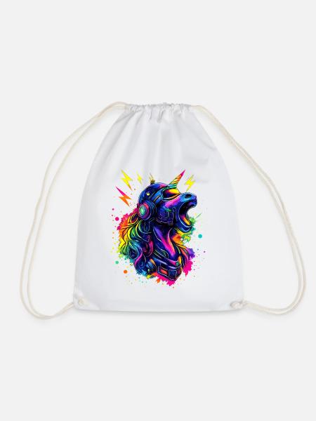 Futuristisches Neon Einhorn im Cyberpunk Stil - Turnbeutel - Weiß