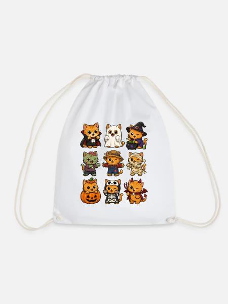 Halloween Katzen Vampir Geist Hexe Kawaii Kostüm - Turnbeutel - Weiß