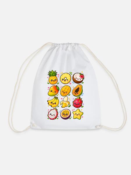 Kawaii Tropenfrüchte | Exotisches Obst - Turnbeutel - Weiß