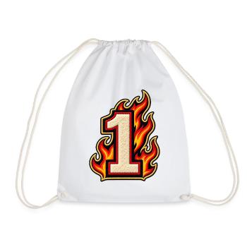 Zahl 1 im Flammen Patch-Look  - Turnbeutel - Weiß - Vorne