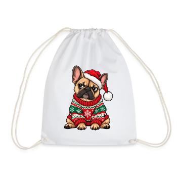 Weihnachten Bulldogge Frenchie Hund Geschenk - Turnbeutel - Weiß - Vorne