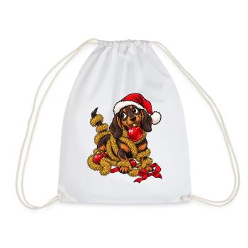 Weihnachten Dackel Hund Geschenkidee - Turnbeutel - Weiß - Vorne