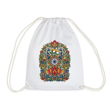 Indien | Pfauen, Lotus & Ornamentik - Turnbeutel - Weiß - Vorne