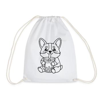 Niedliche Corgi Bubble Tea Gliederung Lustige Kawaii Boba - Turnbeutel - Weiß - Vorne