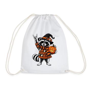 Halloween Waschbär mit Hexenhut & Kürbis - Turnbeutel - Weiß - Vorne