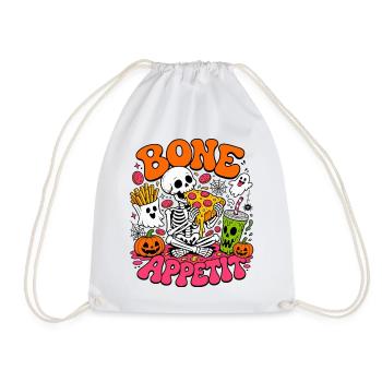 Bone Appetit lustiges Halloween-Skelett isst Pizza - Turnbeutel - Weiß - Vorne