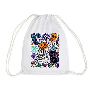 Y2K Gruseliges Halloween-Kürbisskelett - Turnbeutel - Weiß - Vorne