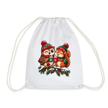 Weihnachten Eule Eichhörnchen Kakao Geschenk - Turnbeutel - Weiß - Vorne