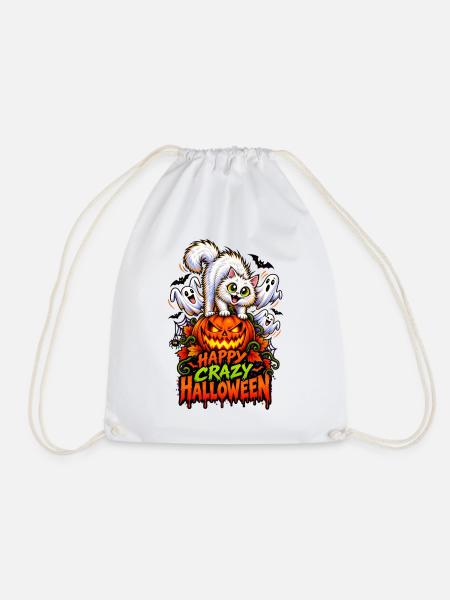 Happy Crazy Halloween Cat – Spooky Pumpkin - Turnbeutel - Weiß