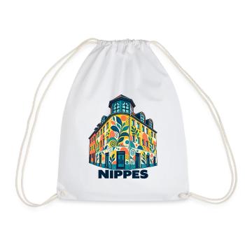 Nippes Eckhaus mit Schrift - Turnbeutel - Weiß - Vorne