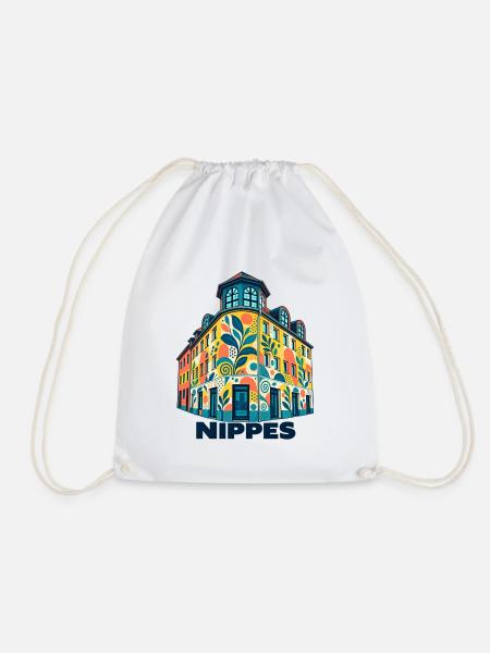 Nippes Eckhaus mit Schrift - Turnbeutel - Weiß
