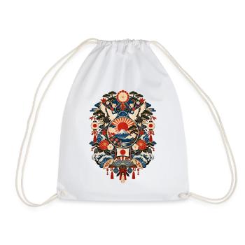 Japan | Fuji, Kraniche & Wellen - Turnbeutel - Weiß - Vorne
