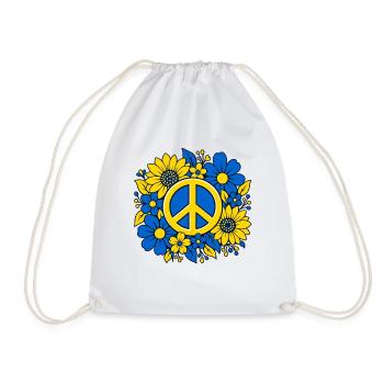 Ukraine Peace Zeichen mit Blumen Blau Gelb - Turnbeutel - Weiß - Vorne