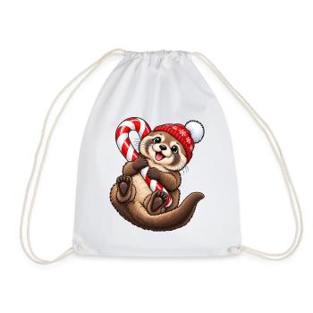 Süßer Otter mit Wintermütze & Zuckerstange - Turnbeutel - Weiß - Vorne