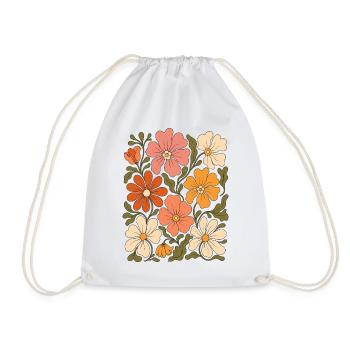 Retro Blumenmuster - Turnbeutel - Weiß - Vorne