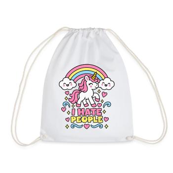 I Hate People – Einhorn Regenbogen - Turnbeutel - Weiß - Vorne