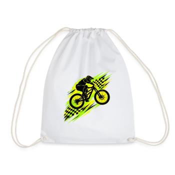Mountainbike Downhill in Neongrün mit Rennflaggen - Turnbeutel - Weiß - Vorne