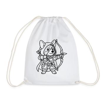 Niedliche Corgi-Bogenschütze-RPG-Tabletop-Gamer-Hunde-Umrisse - Turnbeutel - Weiß - Vorne