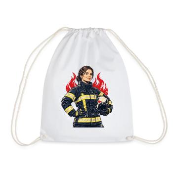 Feuerwehrfrau mit Helm und Flammen - Turnbeutel - Weiß - Vorne