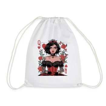 Gothic Königin Der Herzen Q Herz Rosen Spielkarten - Turnbeutel - Weiß - Vorne
