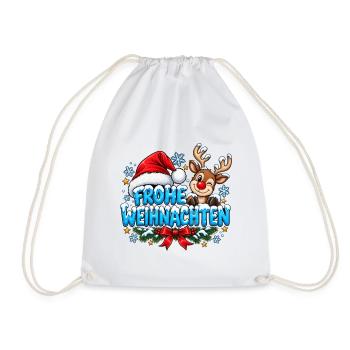 Frohe Weihnachten Süßes Rentier und Bommelmütze - Turnbeutel - Weiß - Vorne