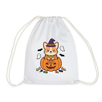 Süßes Kawaii-Corgi-Kürbis-Hexenhut-Halloween-Geschenk - Turnbeutel - Weiß - Vorne