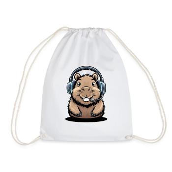 Lustiger Hamster Gamer Mit Headset Für Gaming Fans - Turnbeutel - Weiß - Vorne
