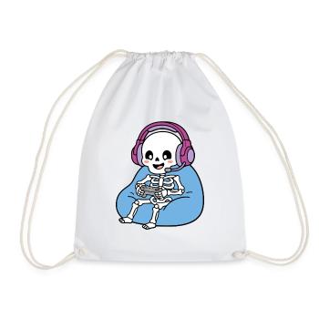 Niedliche Kawaii-Skelett-Videospieler-Videospieler-Gaming-Halloween - Turnbeutel - Weiß - Vorne
