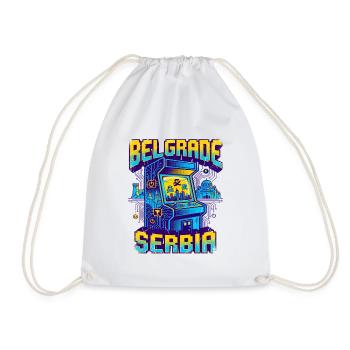 Retro Arcade Gamer Belgrade Serbia Skyline - Turnbeutel - Weiß - Vorne