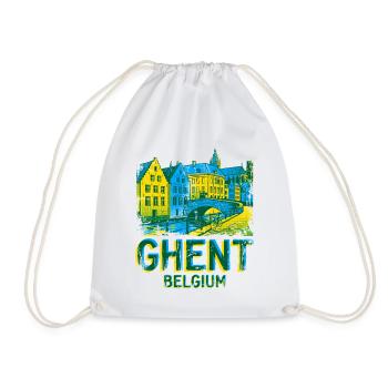 Vintage Illustrated Travel Poster Of Ghent Belgium - Turnbeutel - Weiß - Vorne