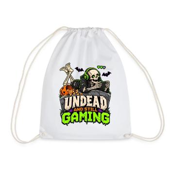 Untot und Gaming: Skeletter mit Headset - Turnbeutel - Weiß - Vorne