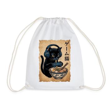 Gamer Katze Ramen Nudeln Japanisch Retro - Turnbeutel - Weiß - Vorne