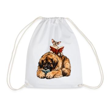 Leonberger & Devon Rex beim Lesen – Bücherfans - Turnbeutel - Weiß - Vorne
