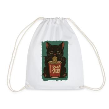 Schwarze Katze Cup Noodles Ramen Retro - Turnbeutel - Weiß - Vorne